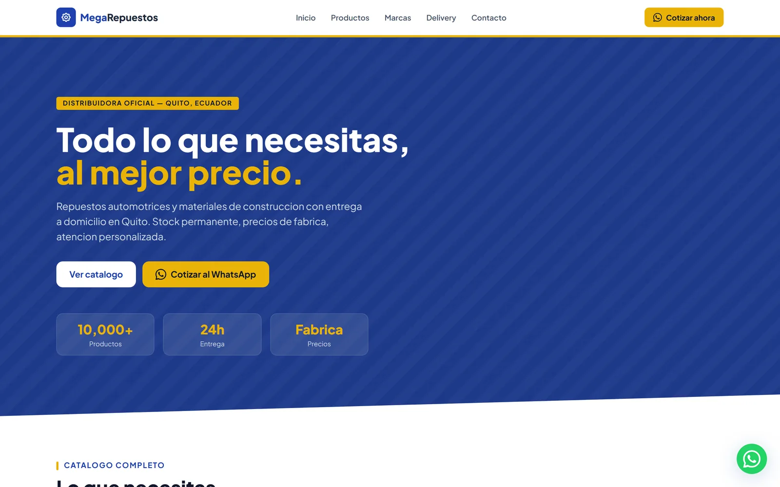 La web de MegaRepuestos vista en una computadora