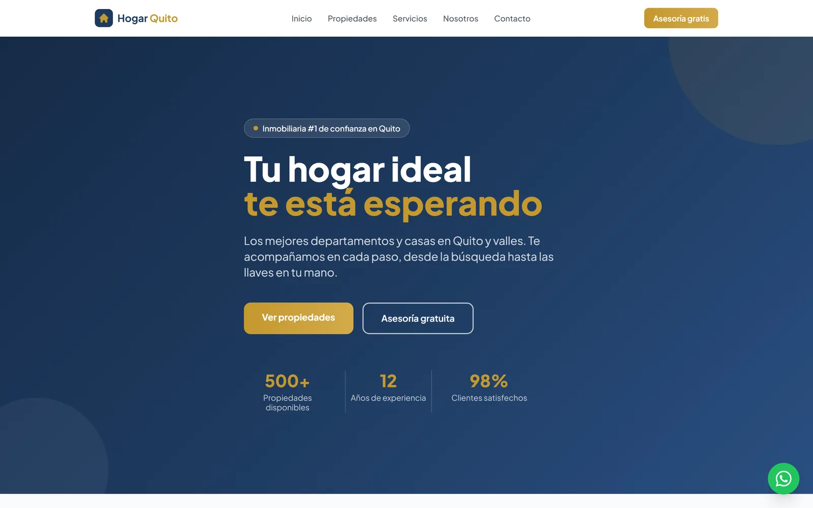 La web de Hogar Quito vista en una computadora