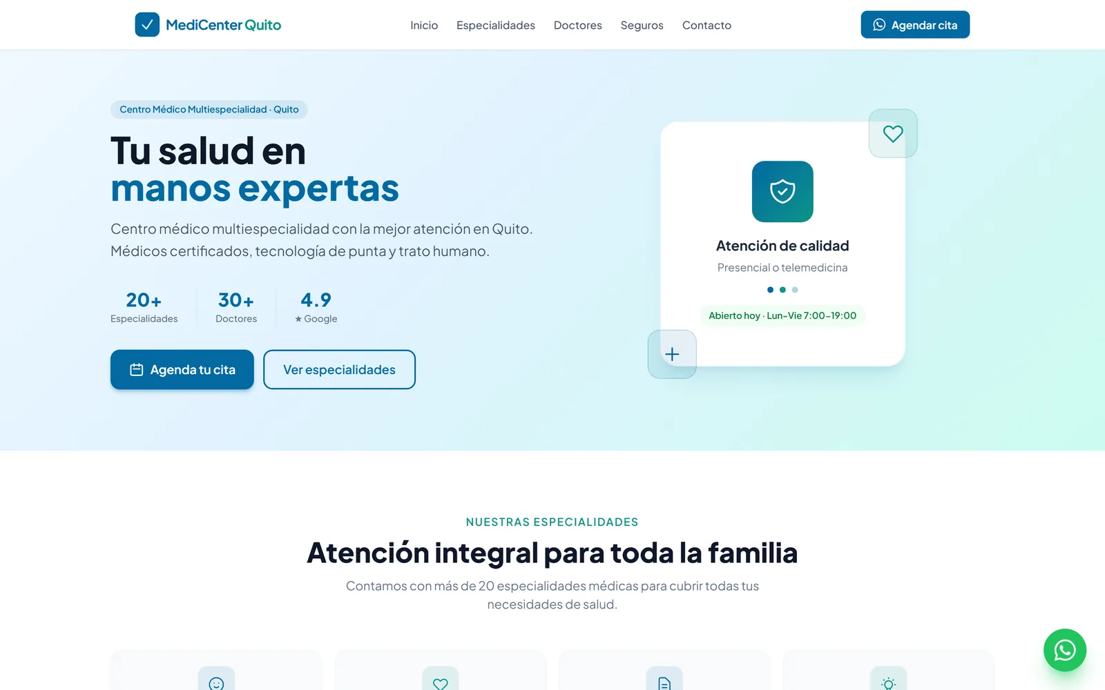 La web de MediCenter Quito vista en una computadora